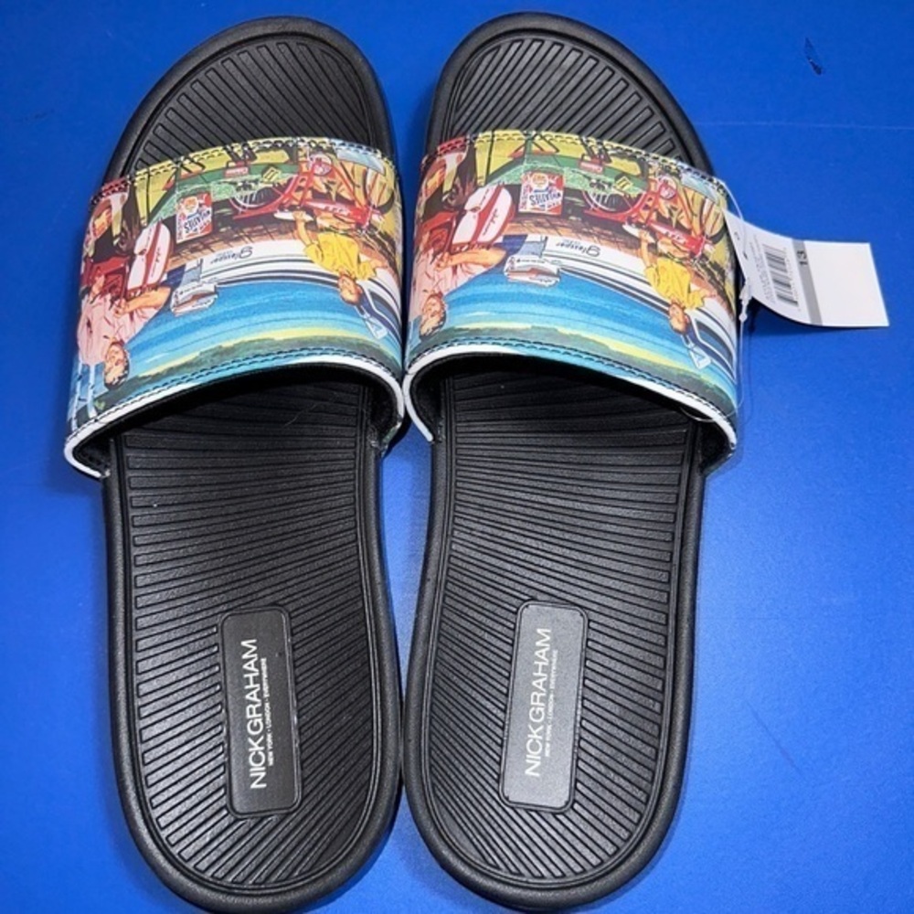Nick Graham Dane‎ Happy Men's Slide Sandals Size 13 Beach Print Father Day Deal